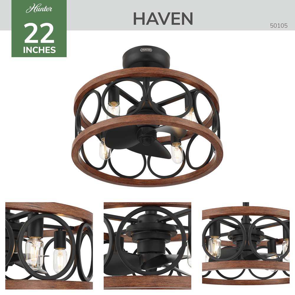 Hunter 50105 Matte Black 22 In Haven Fandelier - Matte Black Image 6