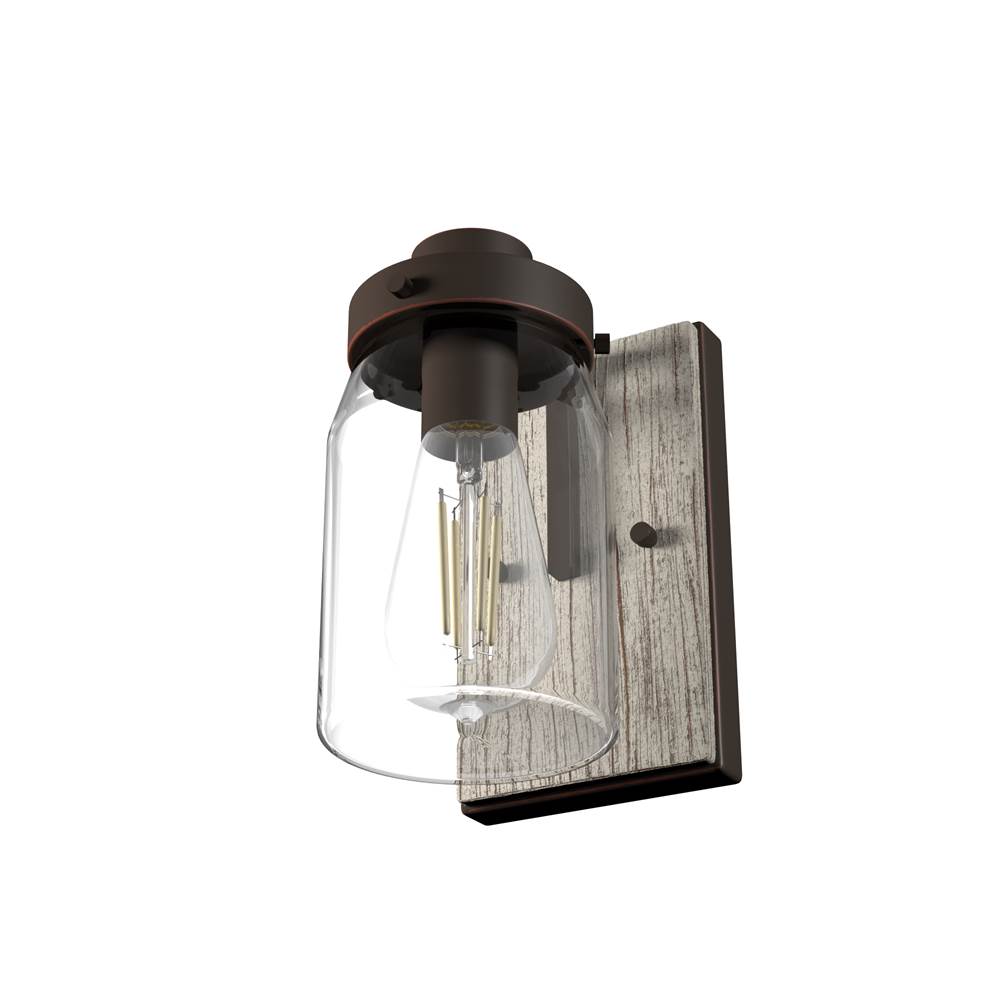 Hunter 48017 Onyx Bengal,Barnwood Devon Park Onyx Bengal And Barnwood With Clear Glass 1 Light Sconce Wall Light Fixture Image 7