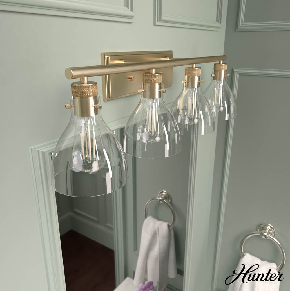 Hunter 48039 Alturas Gold Van Nuys Alturas Gold With Clear Glass 4 Light Vanity Wall Light Fixture Image 4