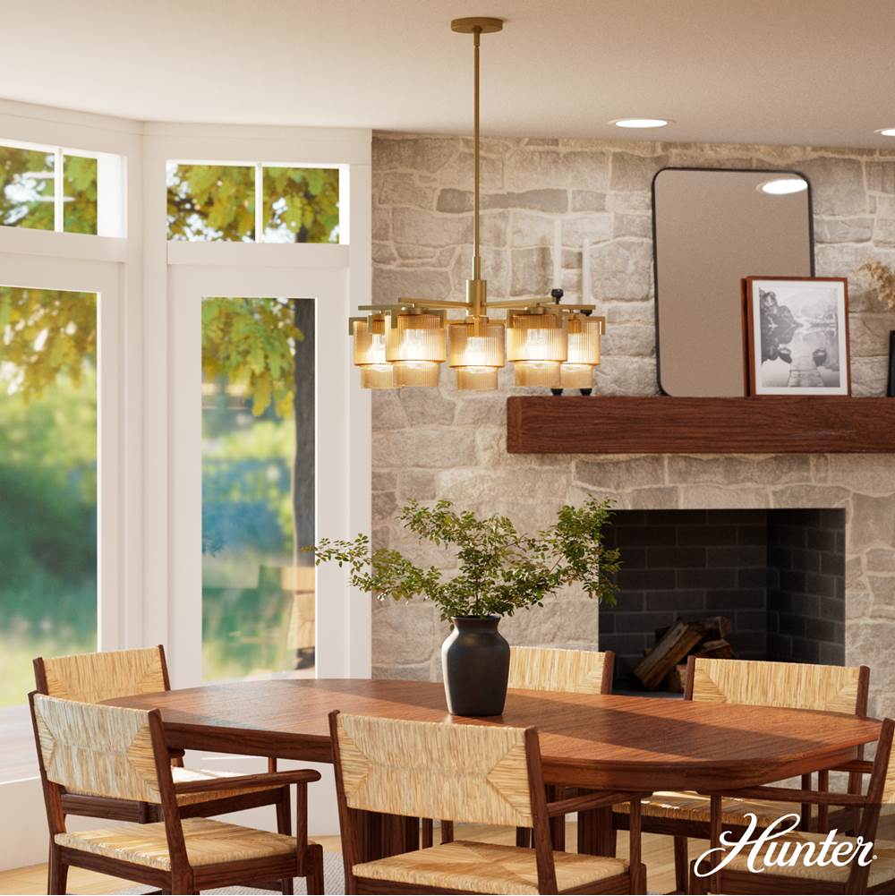 Hunter 13138 Luxe Gold Ontario Luxe Gold With Amber Glass 5 Light Chandelier Ceiling Light Fixture Image 5