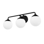 Hunter 45226 Matte Black Hepburn Matte Black With Cased White Glass 3 Light Bathroom Vanity Wall Light Fixture Image 1