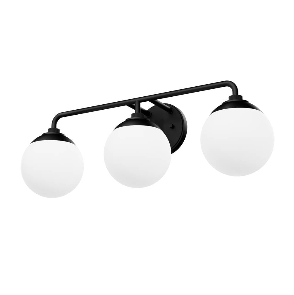 Hunter 45226 Matte Black Hepburn Matte Black With Cased White Glass 3 Light Bathroom Vanity Wall Light Fixture Image 1