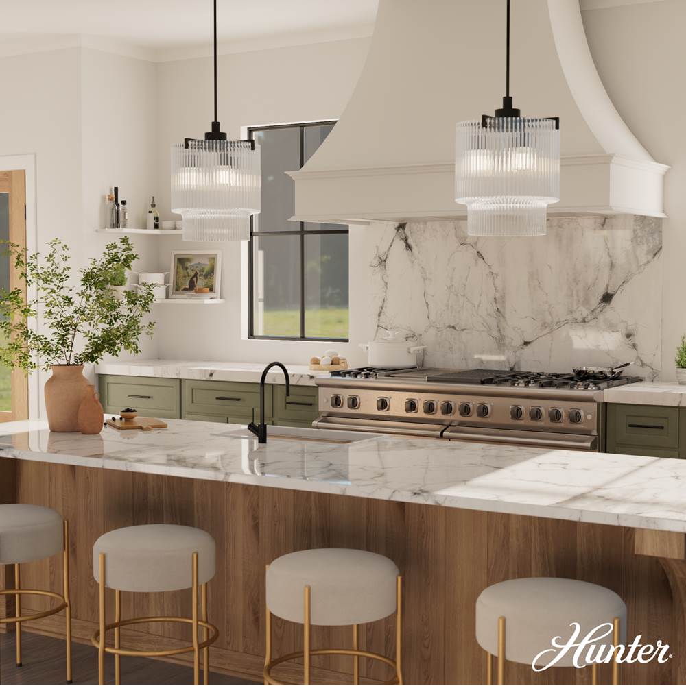 Hunter 13149 Matte Black Ontario Matte Black With Clear Glass 3 Light Pendant Ceiling Light Fixture Image 3