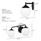 Hunter 45220 Matte Black Hepburn Matte Black With Cased White Glass 2 Light Bathroom Vanity Wall Light Fixture Image 3
