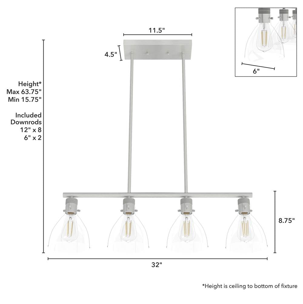 Hunter 48038 Brushed Nickel Van Nuys Brushed Nickel With Clear Glass 4 Light Chandelier Ceiling Light Fixture Image 4