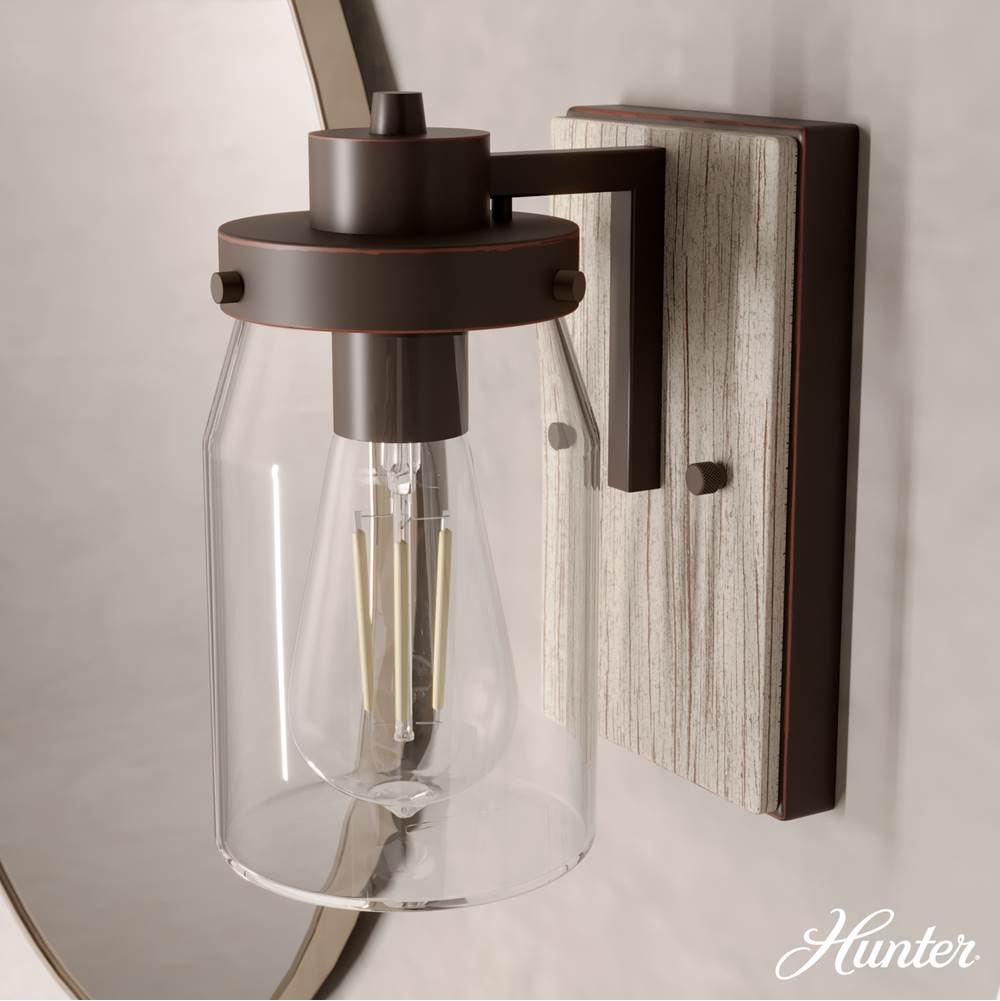 Hunter 48017 Onyx Bengal,Barnwood Devon Park Onyx Bengal And Barnwood With Clear Glass 1 Light Sconce Wall Light Fixture Image 4