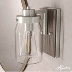 Hunter 48016 Brushed Nickel,Grey Wood Devon Park Brushed Nickel And Grey Wood With Clear Glass 1 Light Sconce Wall Light Fixture Image 4