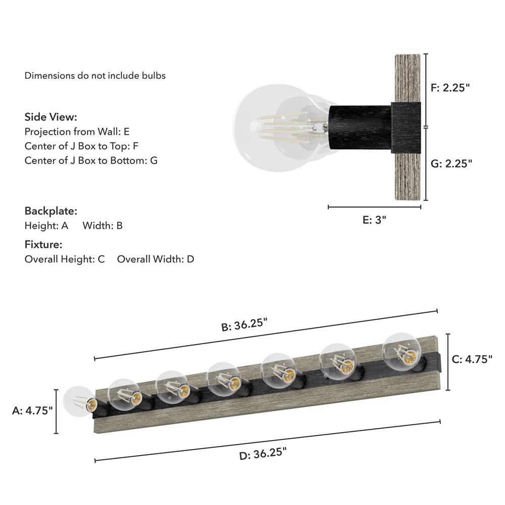 Hunter 13052 Brushed Iron,Barnwood Donelson Brushed Iron And Barnwood 7 Light Vanity Wall Light Fixture Image 3