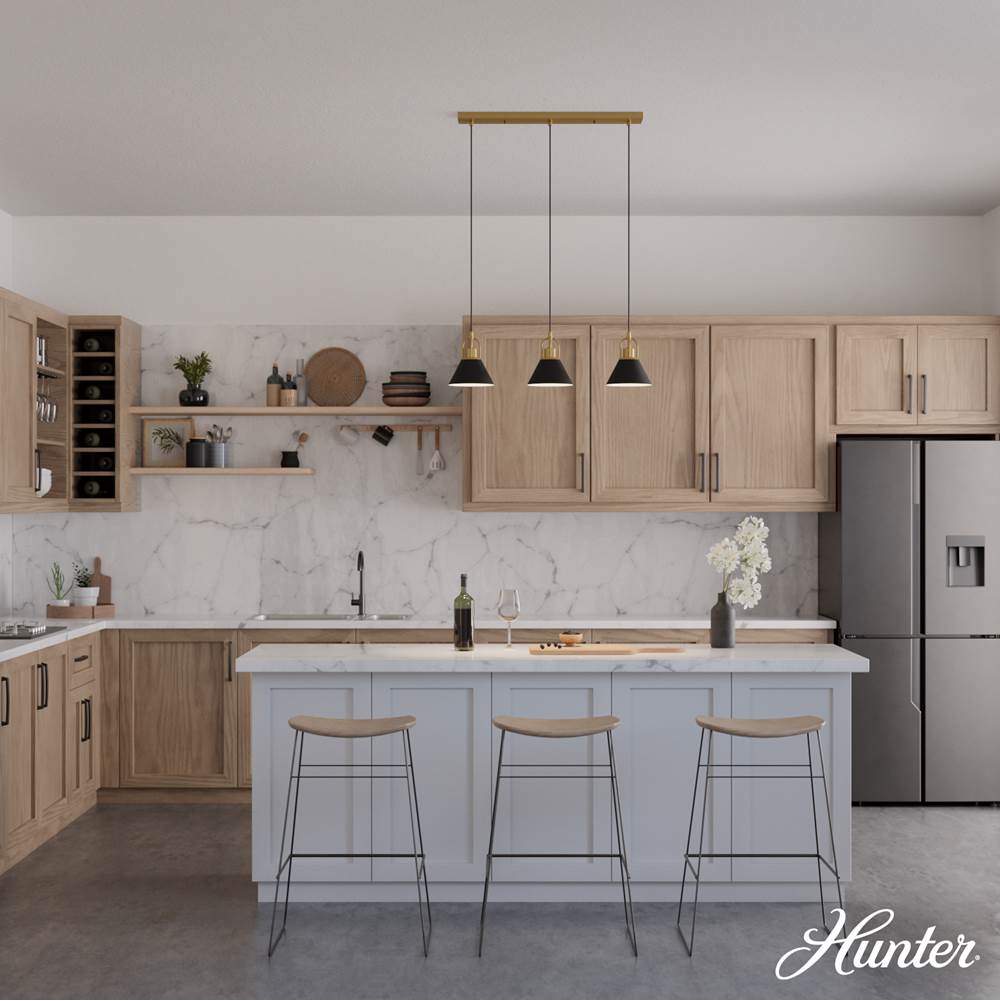 Hunter 13174 Luxe Gold Hunter Carrington Isle Luxe Gold And Flat Matte Black 3 Light Pendant Cluster Ceiling Light Fixture Image 5