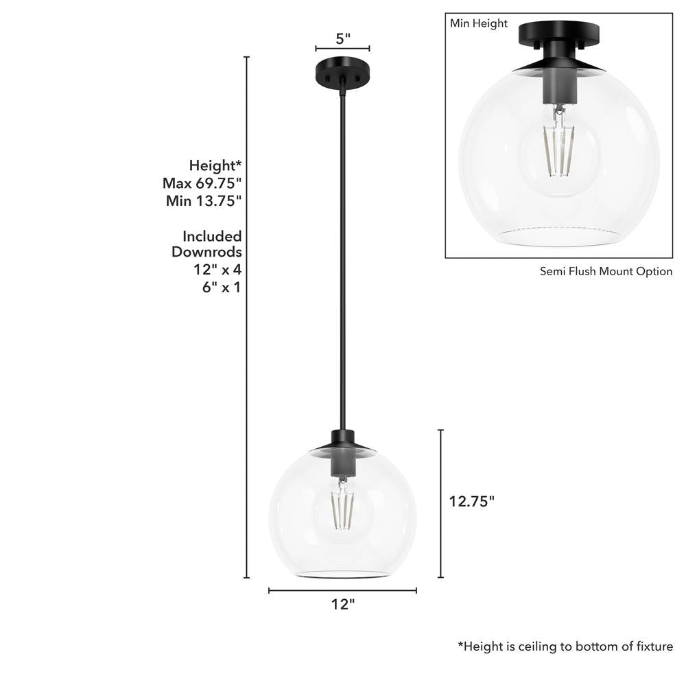 Hunter 19513 Matte Black Xidane Matte Black With Clear Glass 1 Light Pendant Ceiling Light Fixture Image 3