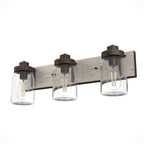 Hunter 48021 Onyx Bengal,Barnwood Devon Park Onyx Bengal And Barnwood With Clear Glass 3 Light Vanity Wall Light Fixture Image 1