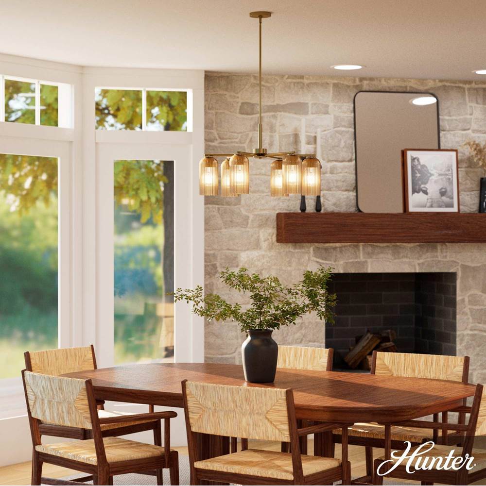 Hunter 13230 Luxe Gold Beverly Glen Luxe Gold With Amber Glass 6 Light Chandelier Ceiling Light Fixture Image 3