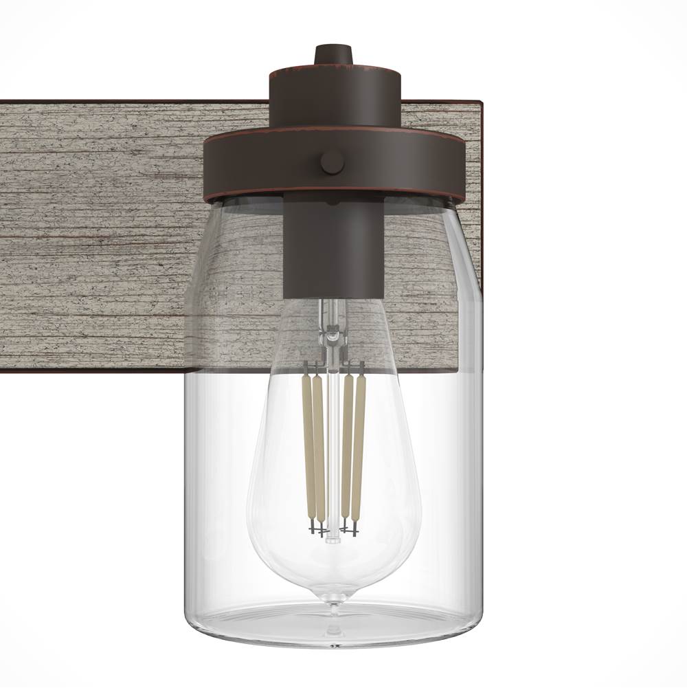Hunter Devon Park Devon Park Onyx Bengal And Barnwood With Clear Glass 4 Light Vanity Wall Light Fixture