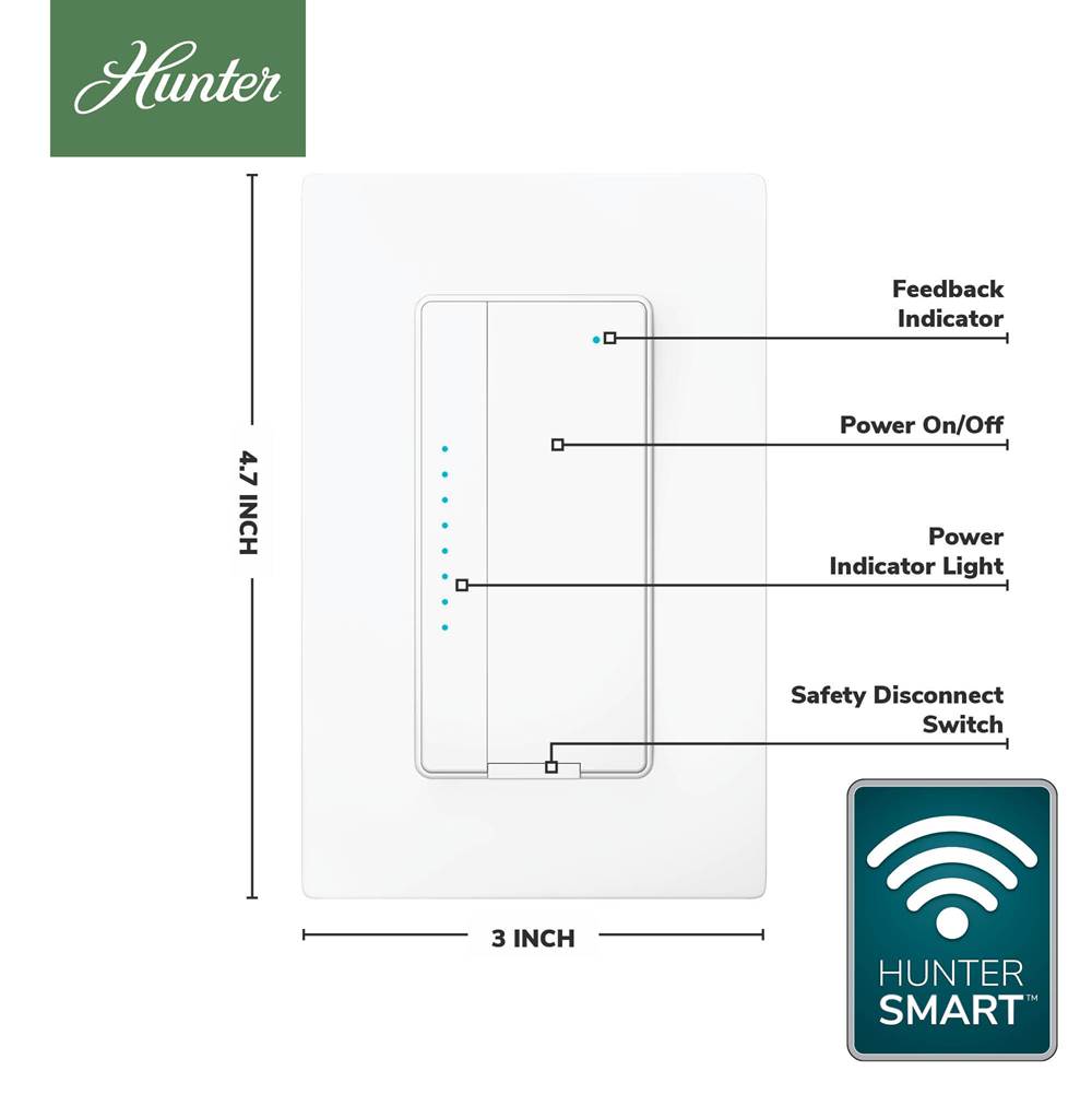Hunter 99984 Fresh White Huntersmart Dimmer Switch Image 5