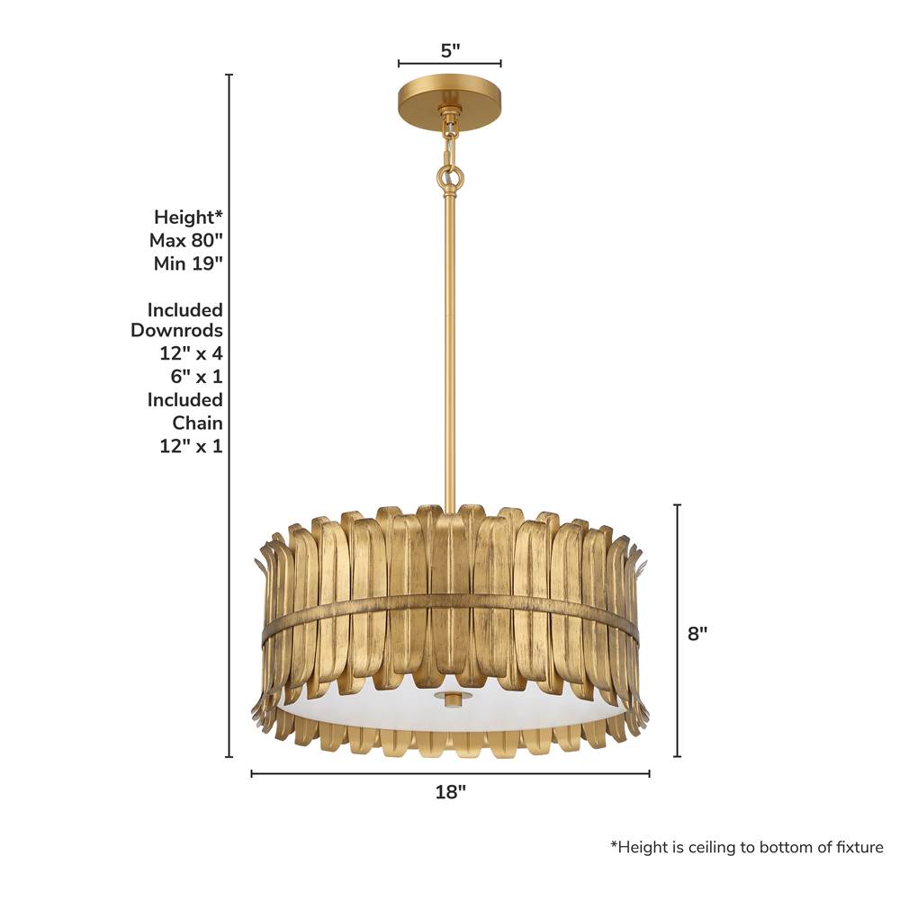 Hunter 48259 Brushed Luxe Gold Valdaz 3 Light Large Pendant Gold Image 4