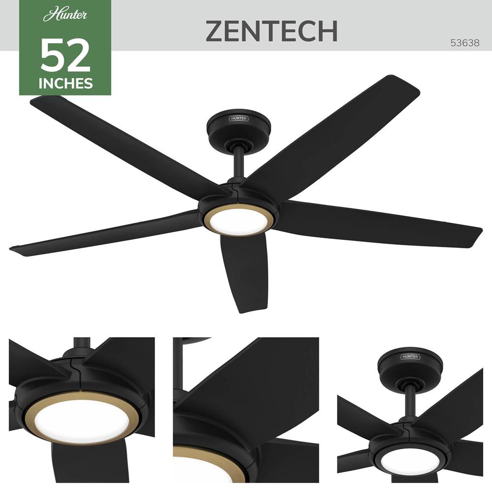 Hunter 53638 Matte Black Zentech 5 Blade Indoor/outdoor Smart Fan 52in - Matte Black Image 4