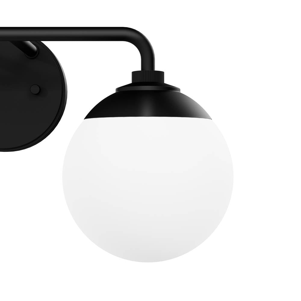 Hunter Hepburn Matte Black With Cased White Glass 2 Light Bathroom Vanity Wall Light Fixture