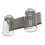 Hunter 48019 Brushed Nickel,Grey Wood Devon Park Brushed Nickel And Grey Wood With Clear Glass 2 Light Vanity Wall Light Fixture Image 7