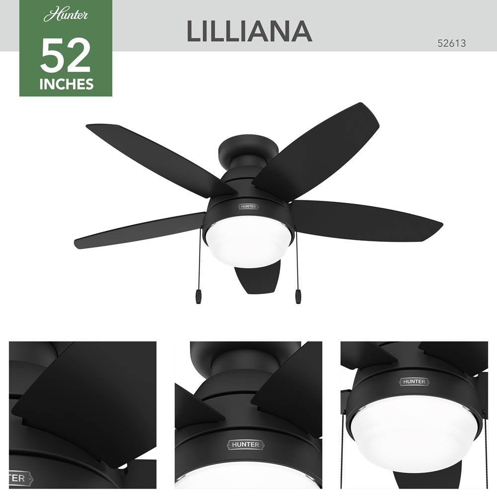 Hunter 52613 Matte Black 44in Lilliana - Flat Matte Black Image 2