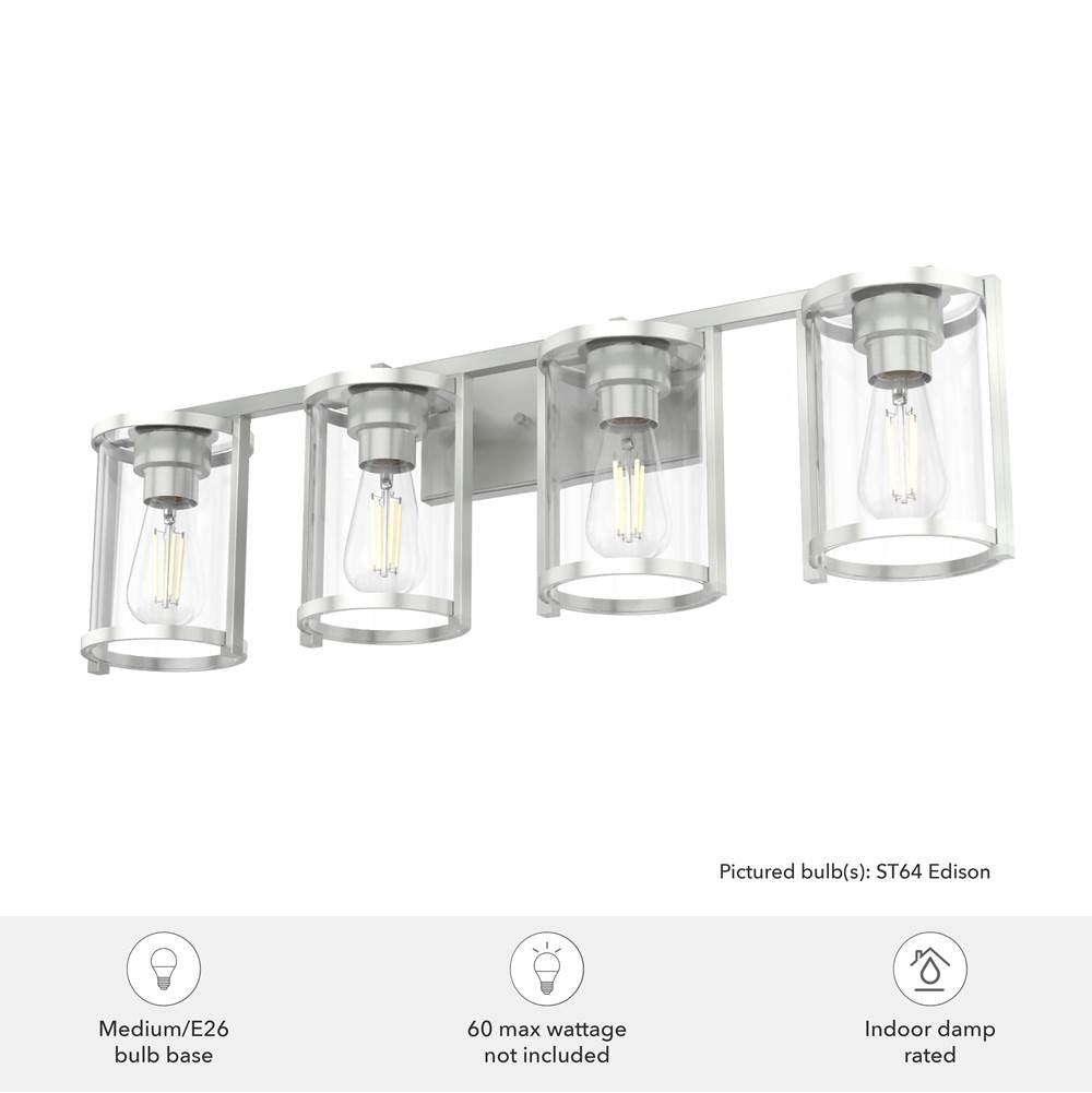 Hunter 48010 Brushed Nickel Astwood Brushed Nickel With Clear Glass 4 Light Vanity Wall Light Fixture Image 2