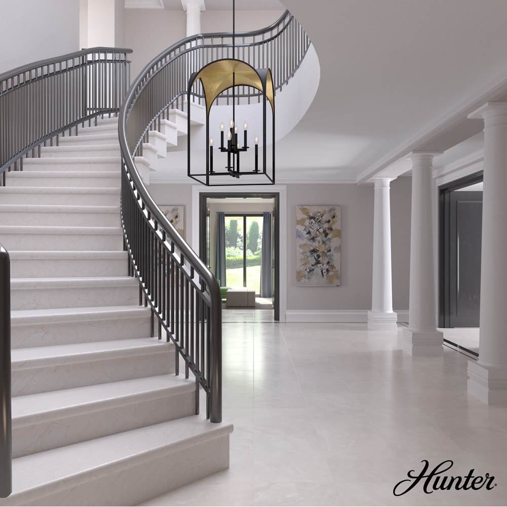 Hunter Dukestown Hunter Dukestown Natural Iron And Gold Leaf 8 Light Pendant Ceiling Light Fixture