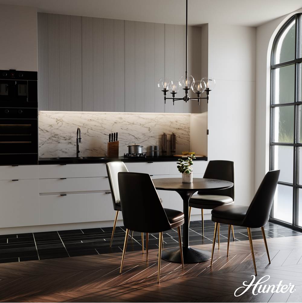 Hunter 19510 Matte Black Xidane Matte Black With Clear Glass 5 Light Chandelier Ceiling Light Fixture Image 5
