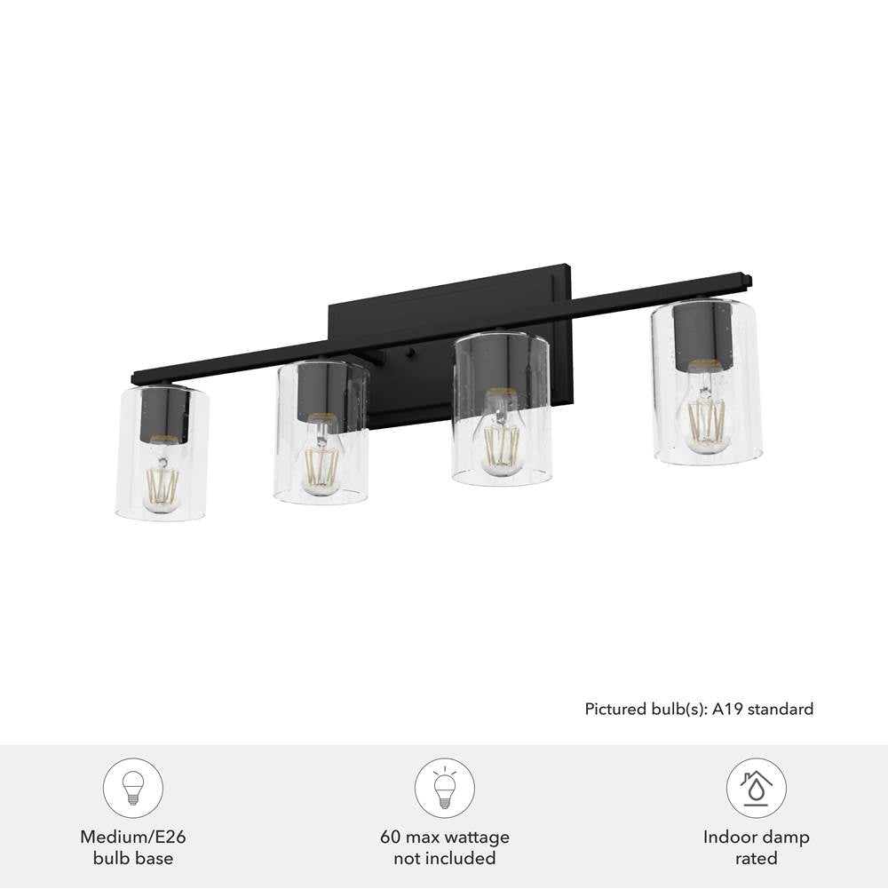 Hunter 48031 Natural Iron Kerrison Natural Iron With Seeded Glass 4 Light Vanity Wall Light Fixture Image 2