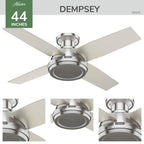 Hunter 59335 Brushed Nickel 44 Inch Dempsey Lp Brushed Nickel Image 7