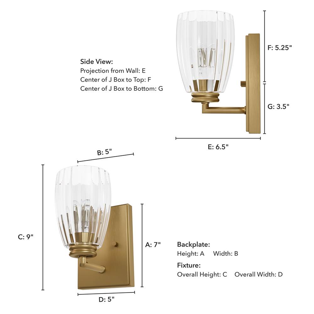 Hunter 13196 Luxe Gold Hunter Rossmoor Luxe Gold With Clear Glass 1 Light Sconce Wall Light Fixture Image 3