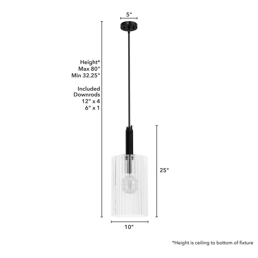 Hunter 45225 Matte Black Gatz Matte Black With Clear Fluted Glass 1 Light Pendant Ceiling Light Fixture Image 3
