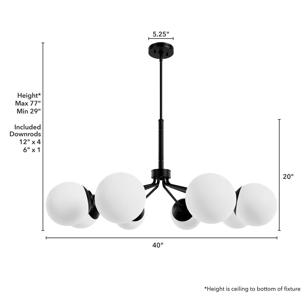 Hunter 19870 Matte Black Hepburn Matte Black With Cased White Glass 8 Light Chandelier Ceiling Light Fixture Image 4