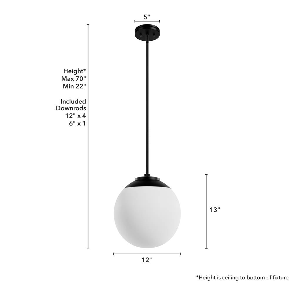 Hunter 19849 Matte Black Hepburn Matte Black With Cased White Glass 1 Light Pendant Ceiling Light Fixture Image 4