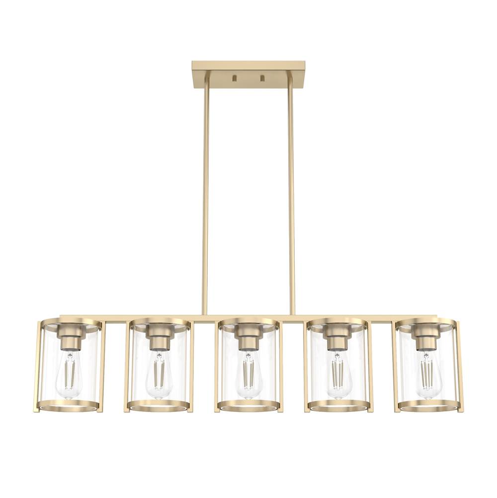 Hunter 48014 Alturas Gold Astwood Alturas Gold With Clear Glass 5 Light Chandelier Ceiling Light Fixture Image 1