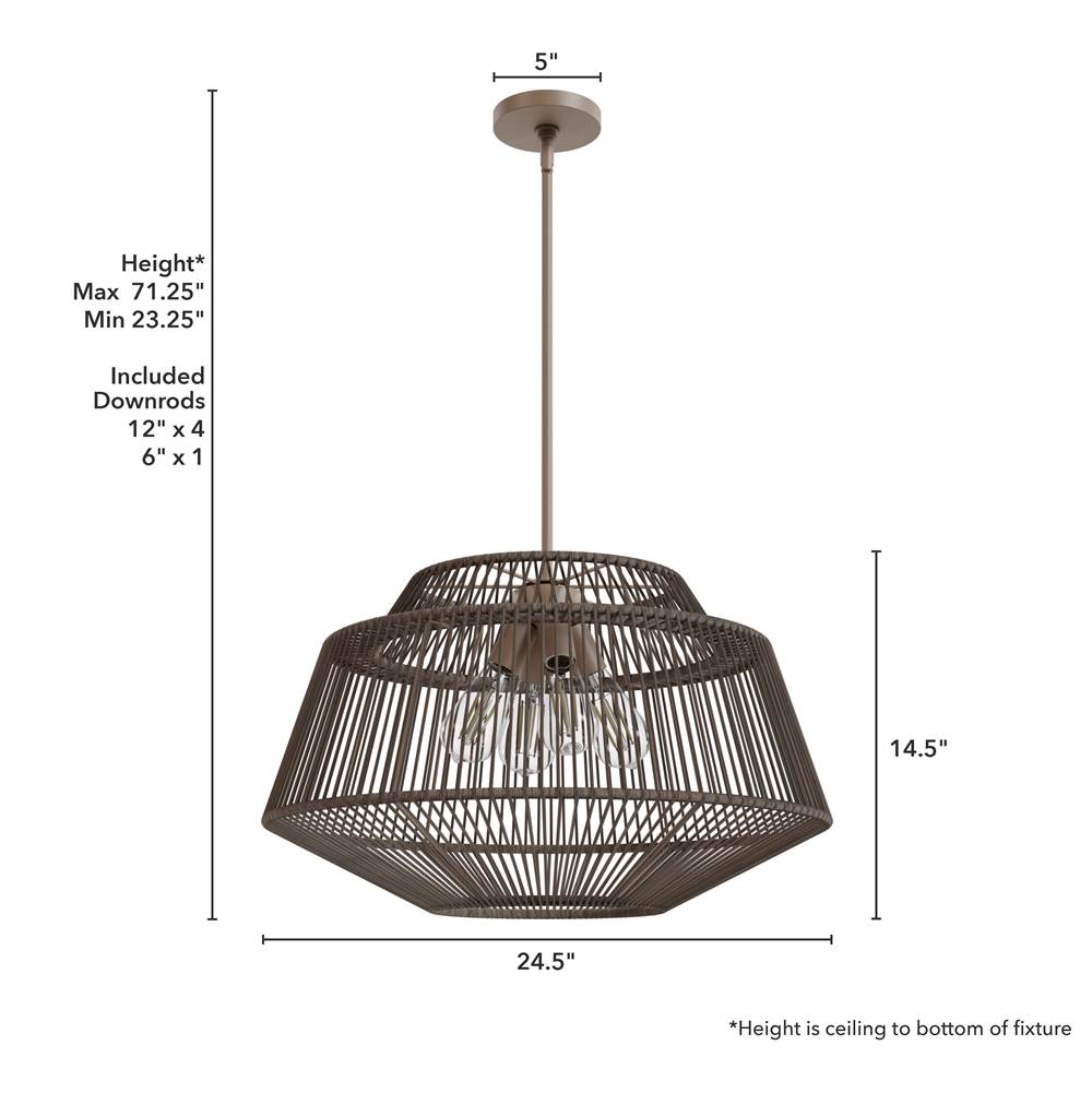 Hunter 13219 Sable Rattan Hunter Brookhollow Sable Rattan And Sable 4 Light Pendant Ceiling Light Fixture Image 4