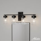 Hunter 45223 Matte Black Gatz Matte Black With Clear Fluted Glass 4 Light Bathroom Vanity Wall Light Fixture Image 4