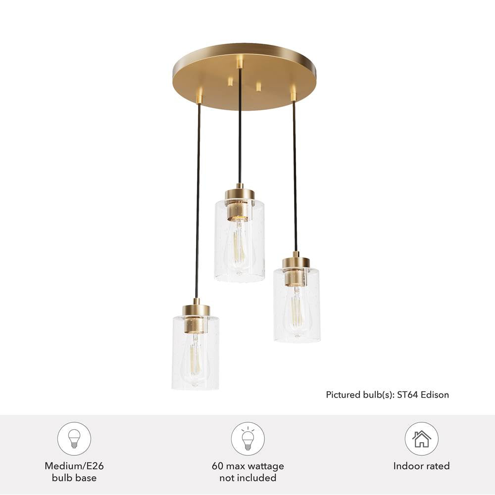 Hunter 13063 Alturas Gold Hartland Alturas Gold With Seeded Glass 3 Light Cluster Ceiling Light Fixture Image 3