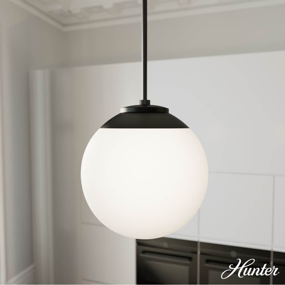 Hunter 19849 Matte Black Hepburn Matte Black With Cased White Glass 1 Light Pendant Ceiling Light Fixture Image 5
