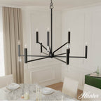 Hunter 45232 Matte Black Sunjai Matte Black 9 Light Chandelier Ceiling Light Fixture Image 4