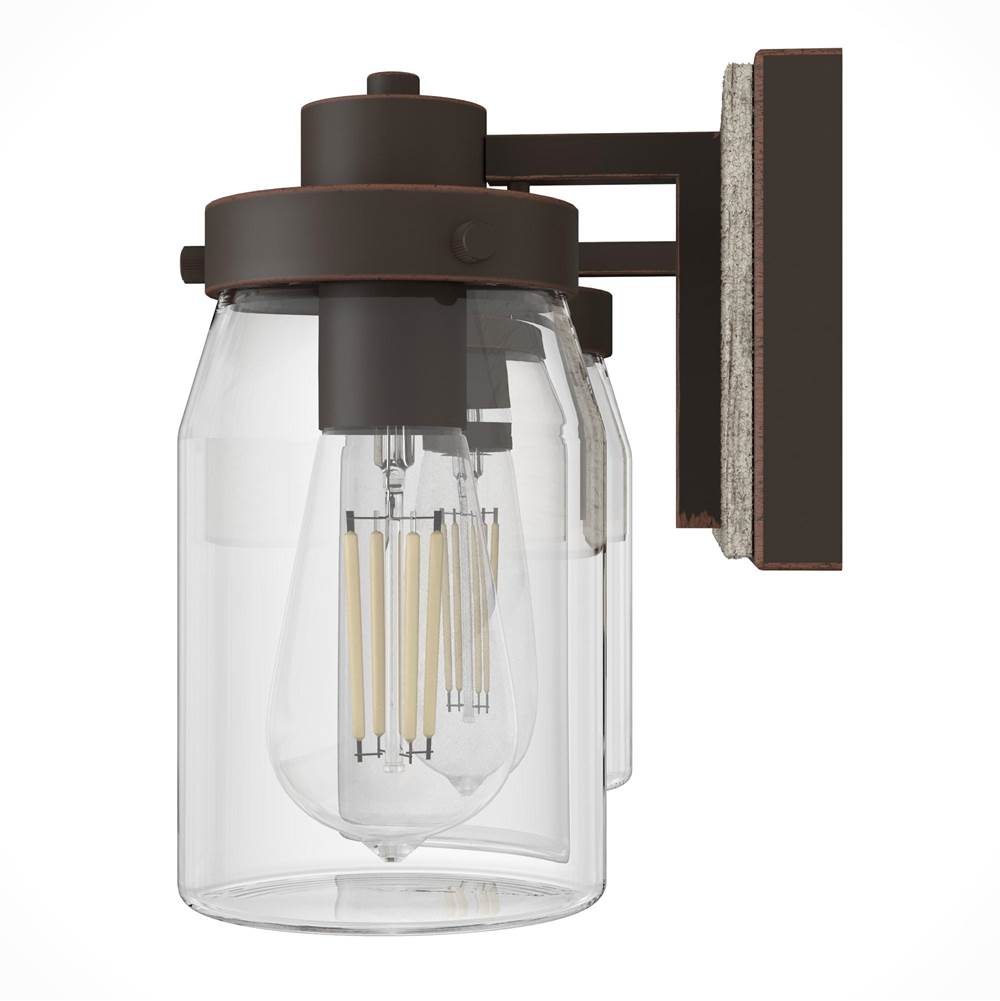 Hunter 48018 Onyx Bengal,Barnwood Devon Park Onyx Bengal And Barnwood With Clear Glass 2 Light Vanity Wall Light Fixture Image 6