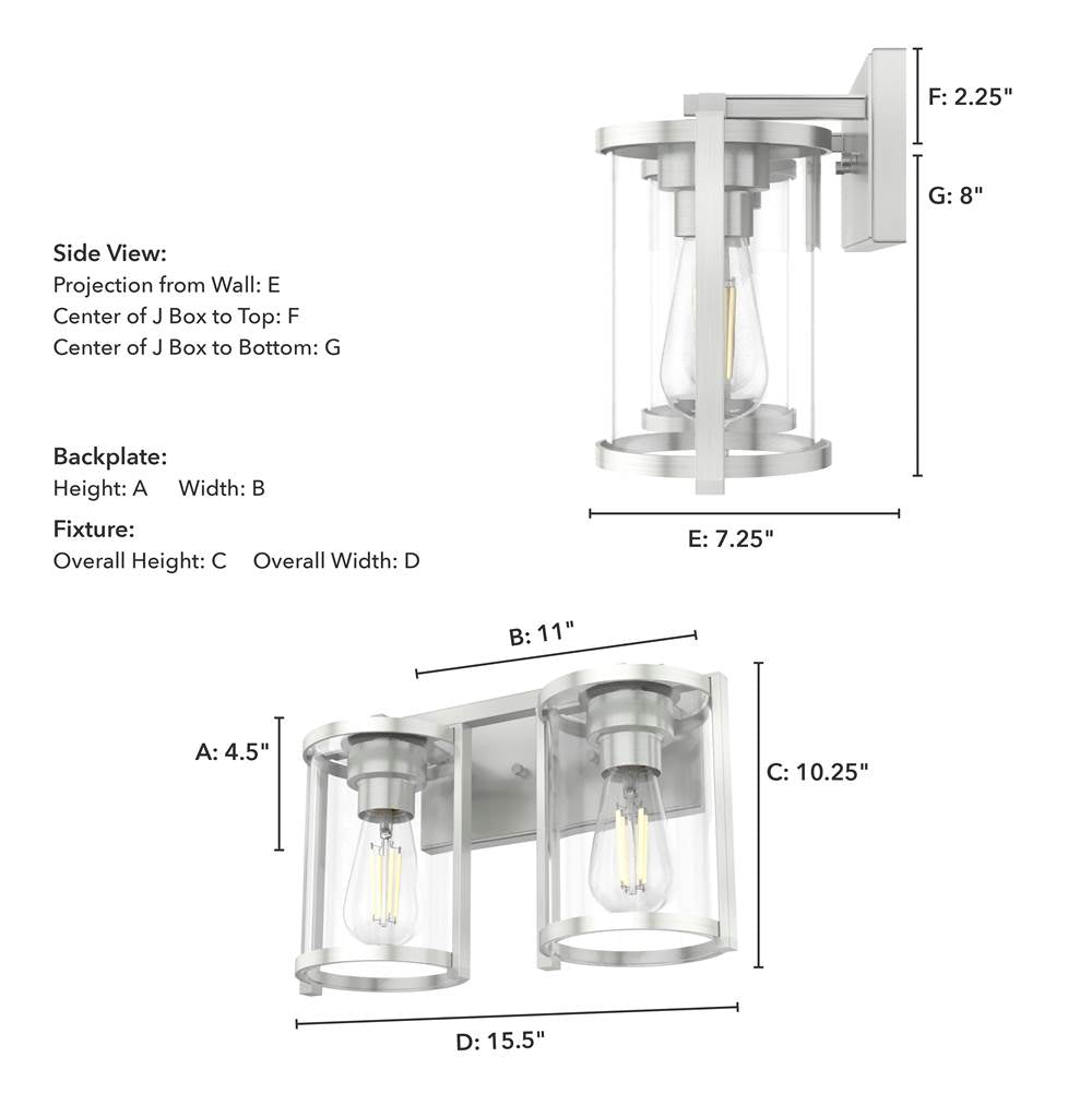 Hunter 48002 Brushed Nickel Astwood Brushed Nickel With Clear Glass 2 Light Vanity Wall Light Fixture Image 3