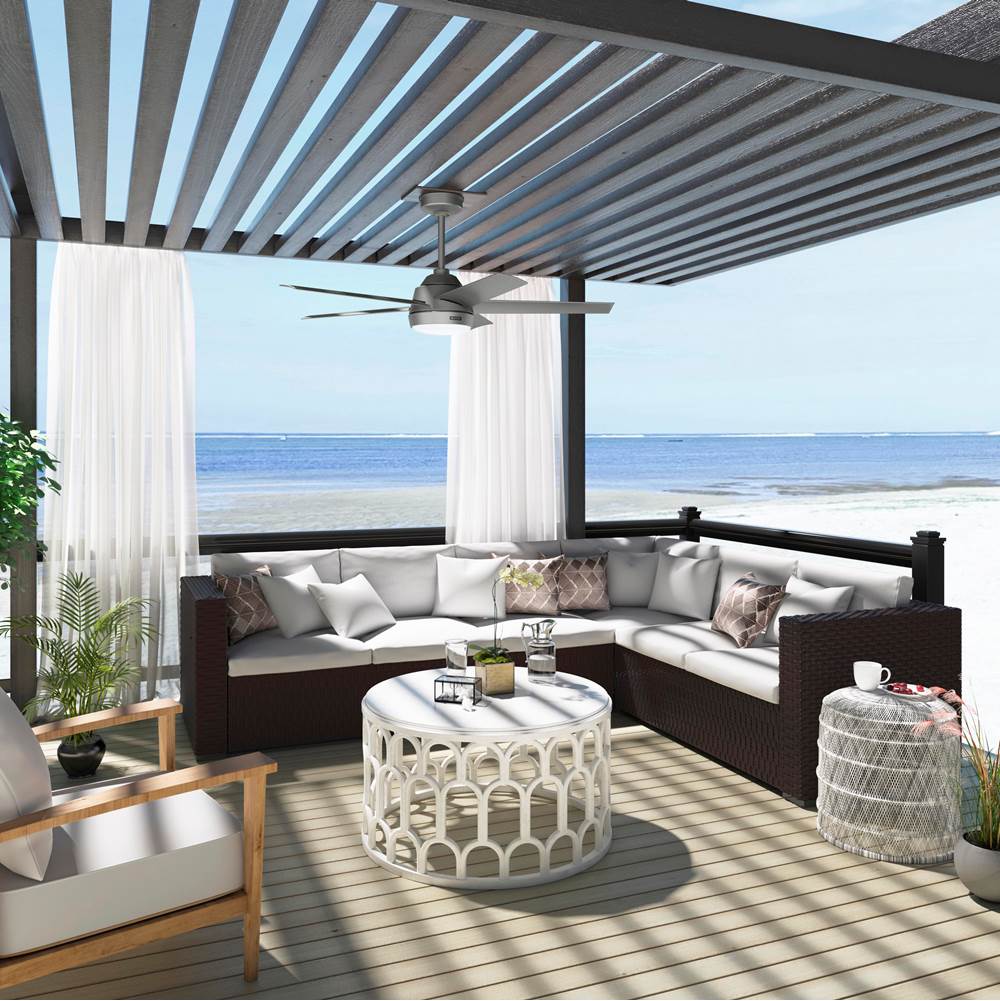 Hunter 52612 Matte Silver Hunter 52 Inch Skyflow Matte Silver Weathermax Indoor / Outdoor Ceiling Fan With Led Light Kit And Wall Control Image 4
