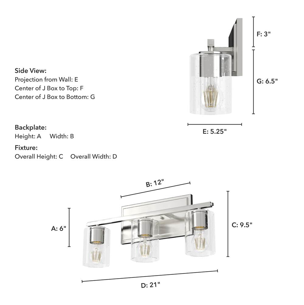 Hunter 48029 Brushed Nickel Kerrison Brushed Nickel With Seeded Glass 3 Light Vanity Wall Light Fixture Image 3