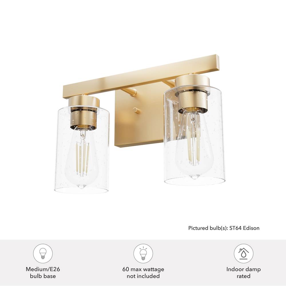 Hunter 13075 Alturas Gold Hartland Alturas Gold With Seeded Glass 2 Light Vanity Wall Light Fixture Image 2