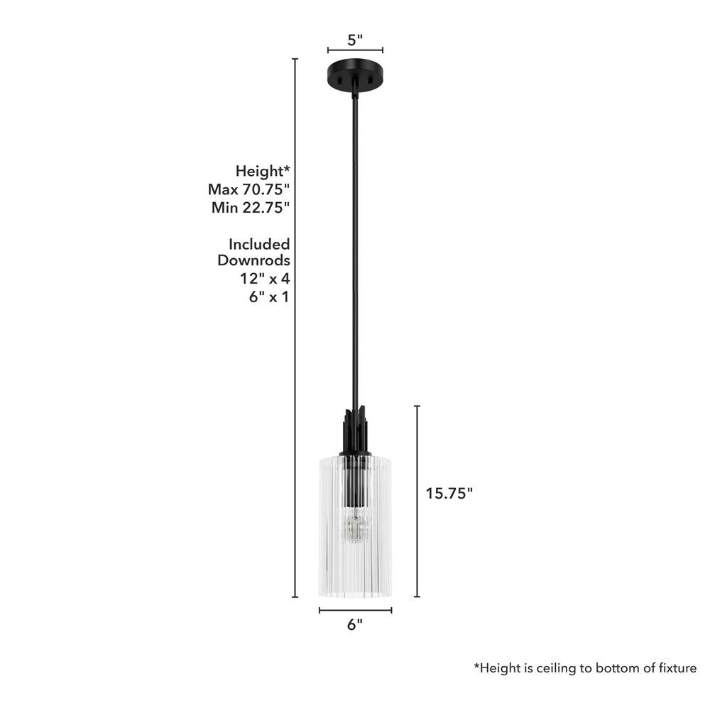 Hunter 45224 Matte Black Gatz Matte Black With Clear Fluted Glass 1 Light Pendant Ceiling Light Fixture Image 3