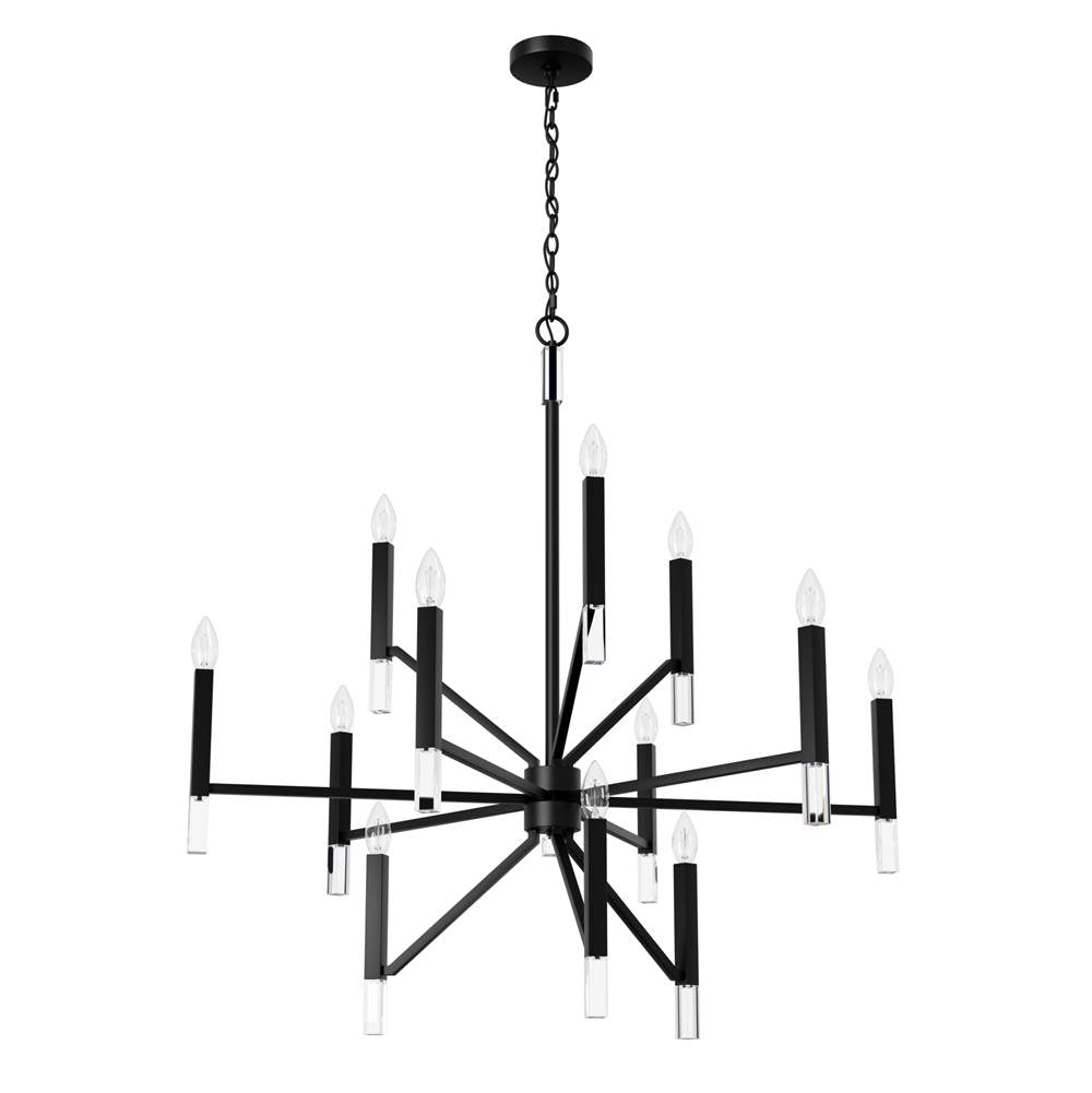 Hunter 45230 Matte Black Sunjai Matte Black 12 Light Chandelier Ceiling Light Fixture Image 1