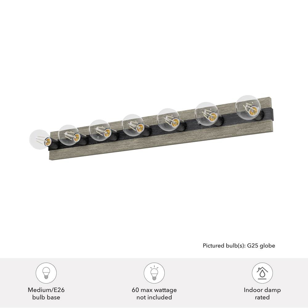 Hunter 13052 Brushed Iron,Barnwood Donelson Brushed Iron And Barnwood 7 Light Vanity Wall Light Fixture Image 2