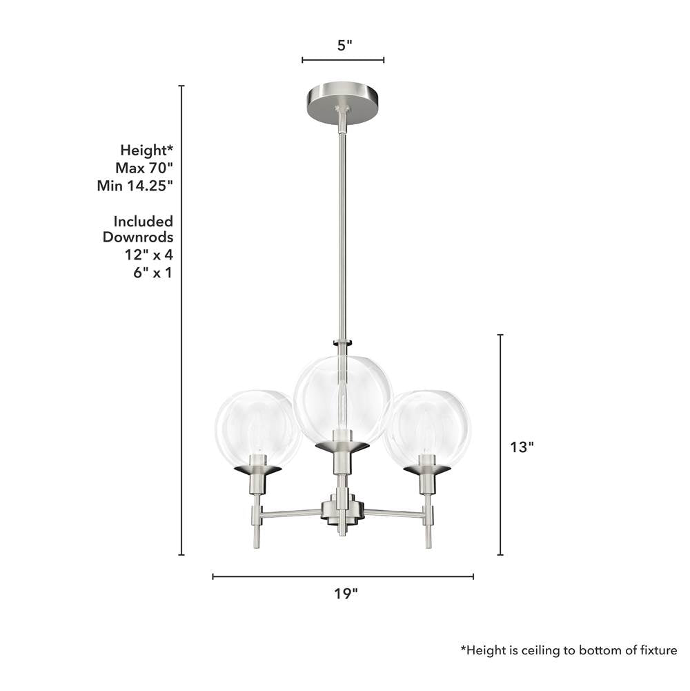 Hunter 19740 Brushed Nickel Xidane 3 Light Chandelier Image 2