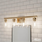 Hunter 13081 Alturas Gold Hartland Alturas Gold With Seeded Glass 4 Light Vanity Wall Light Fixture Image 4