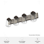 Hunter 48023 Onyx Bengal,Barnwood Devon Park Onyx Bengal And Barnwood With Clear Glass 4 Light Vanity Wall Light Fixture Image 2