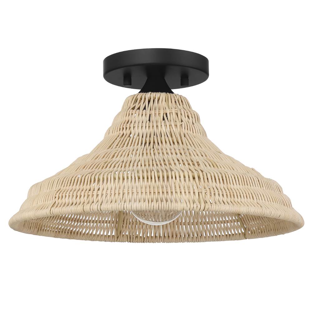 Hunter 48082 Matte Black Agoura Matte Black 1 Light Medium Flush Mount Ceiling Light Fixture Image 1